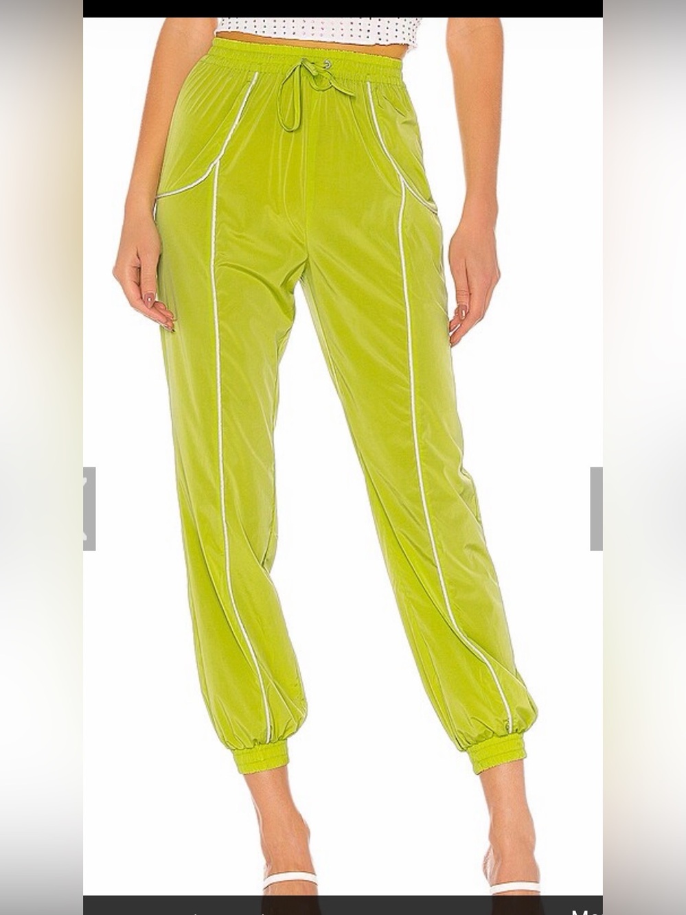 Lovers + Friends Neon Lime Track Joggers with White Piping